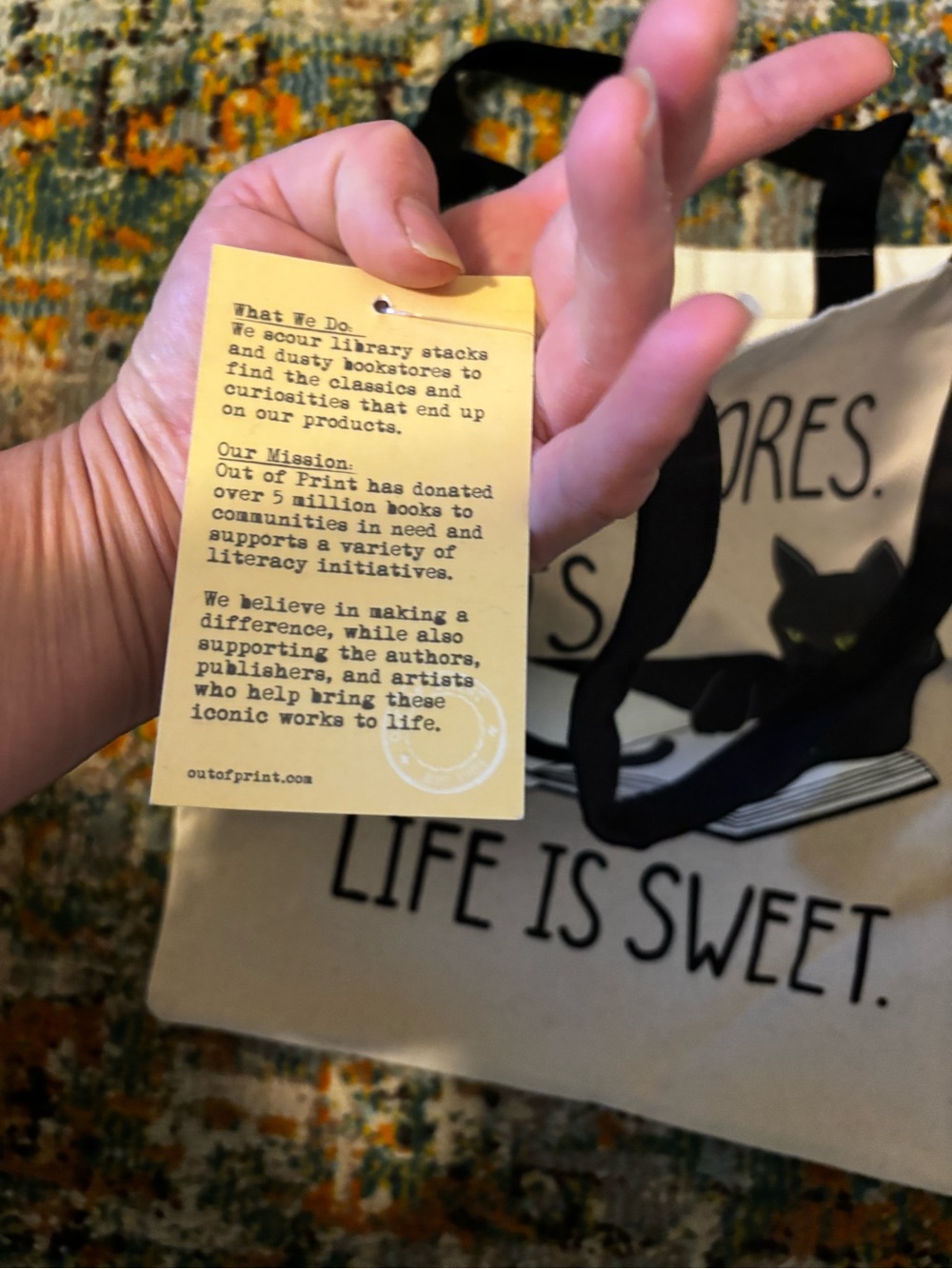 NWT Out of Print Natural Canvas Tote with Black Accents - Picture 6 of 7